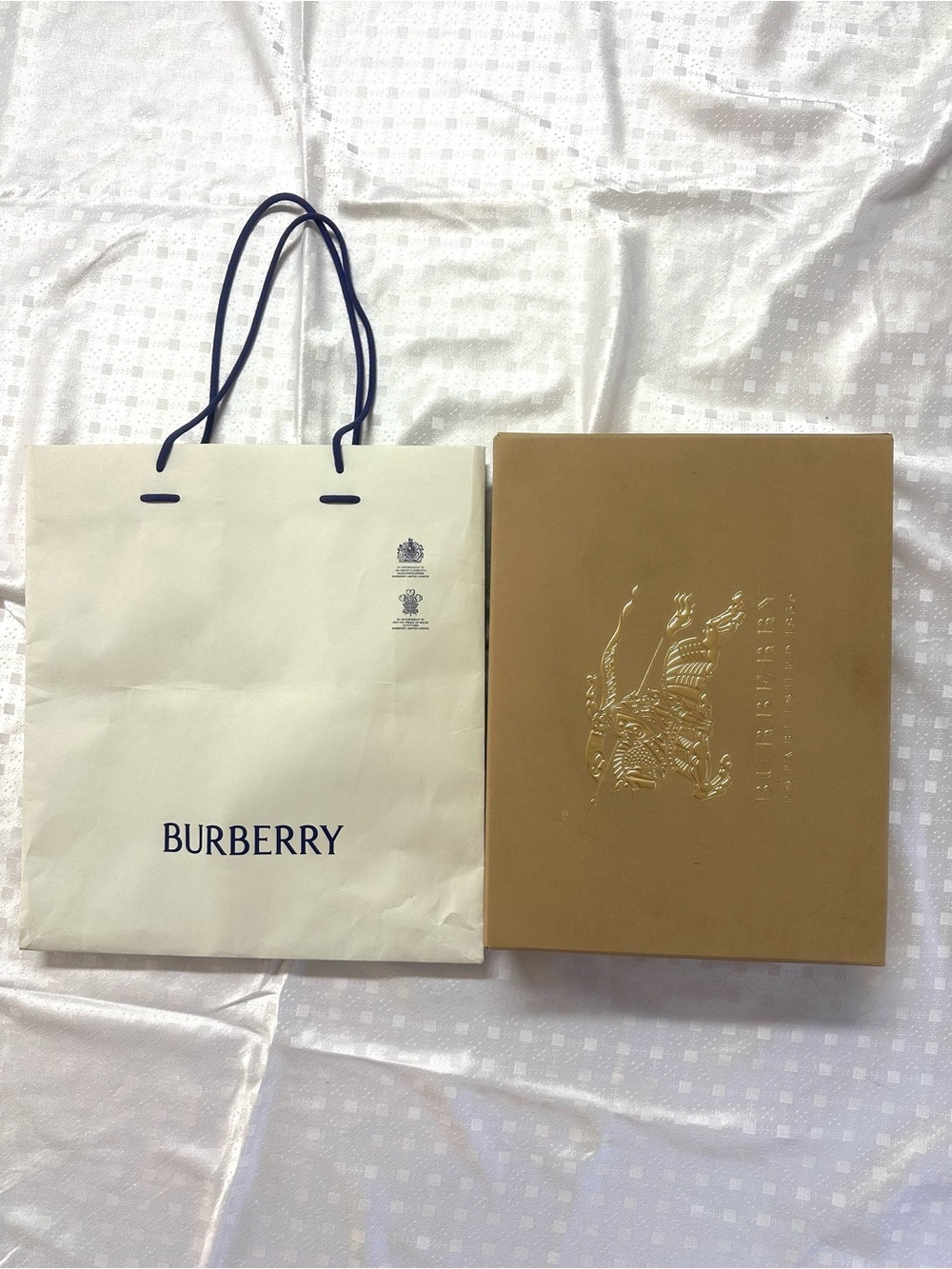 Burberry Cream Gift Empty Box with White Branded Shopping Bag